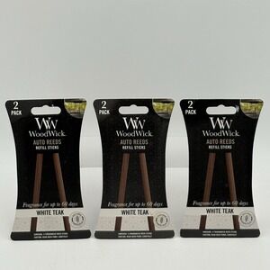 3x WoodWick Auto Reeds Refill Sticks White Teak Scent 2-Pack Each Car Freshener‎